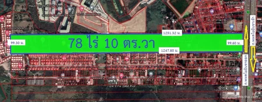 ขายที่ดิน คลองหลวง ปทุมธานี ติดถนนพหลโยธินขาออก 78-0-10 ไร่ Khlong Nueng khlong Luang Pathum Thani 6